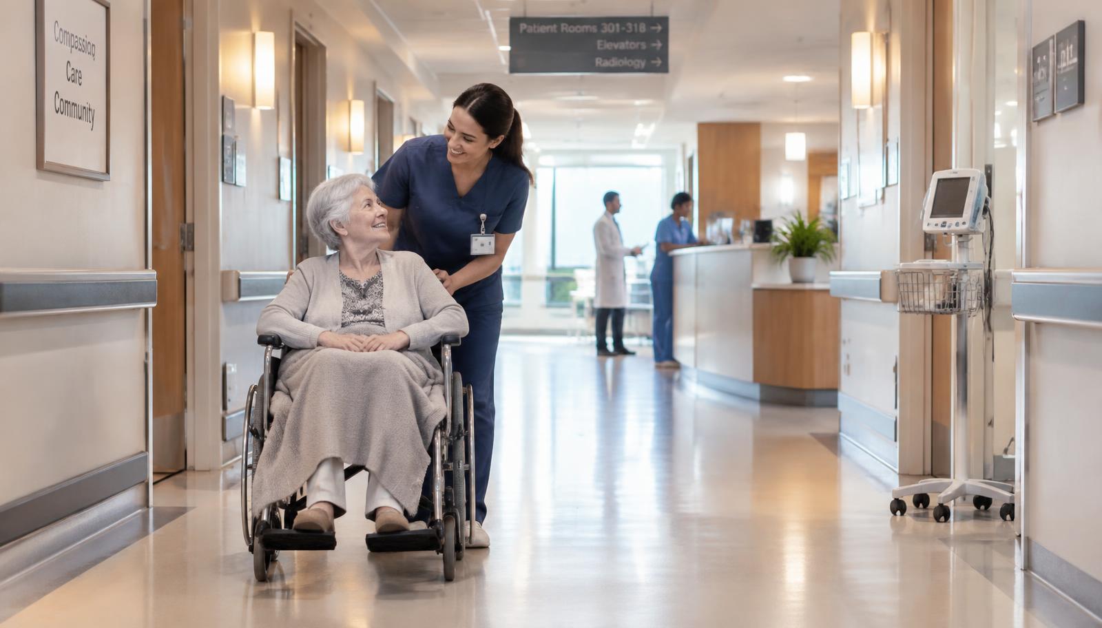 Begleitung eines Patienten im Krankenhaus