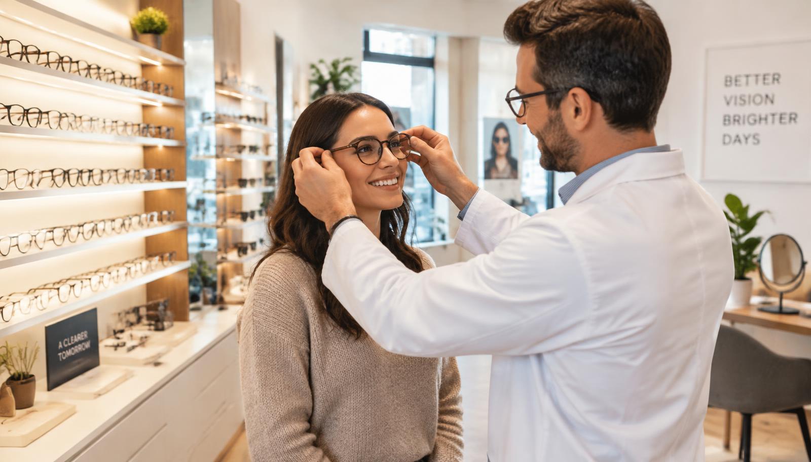 Anpassung einer Brille beim Optiker